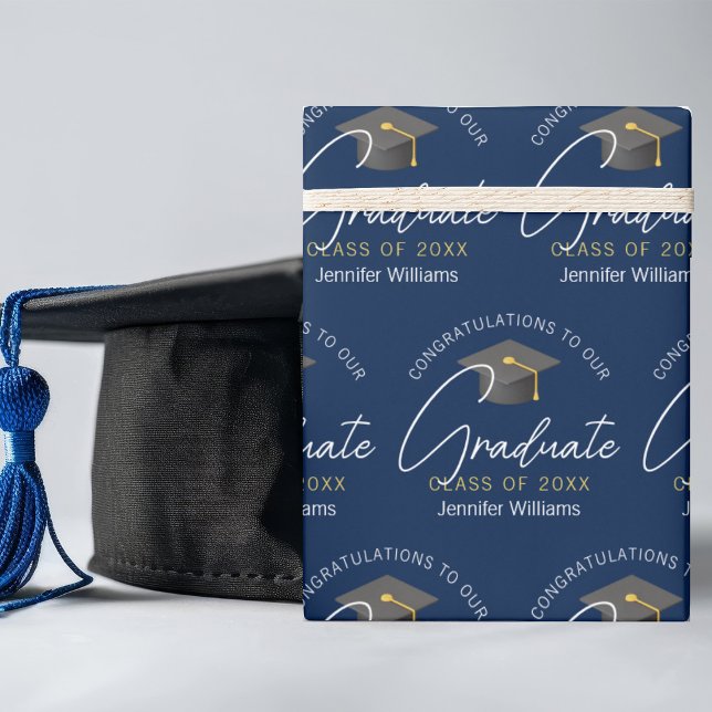 Moderner Navy Blue Graduate individueller Abschlus Geschenkpapier (Von Creator hochgeladen)