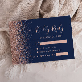 Moderner Navy Blue Rose Gold Glitzer Edge RSVP Karte