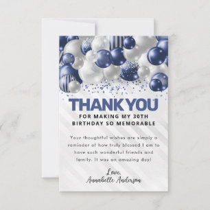 Moderner Navy Blue Silver Ballon Glitzer Geburtsta Dankeskarte