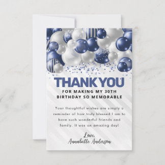 Moderner Navy Blue Silver Ballon Glitzer Geburtsta Dankeskarte