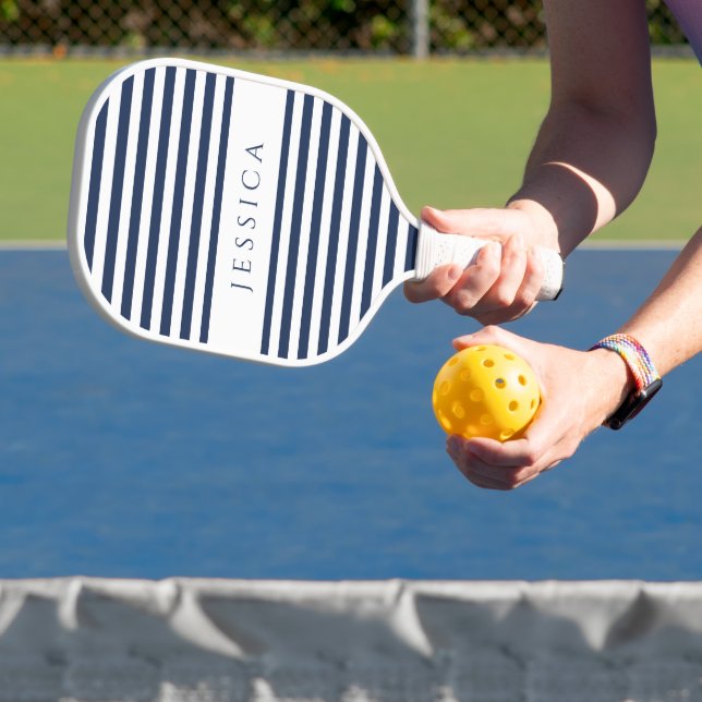 Moderner Navy Blue Strip Individuelle Name Pickleball Schläger (InSitu)