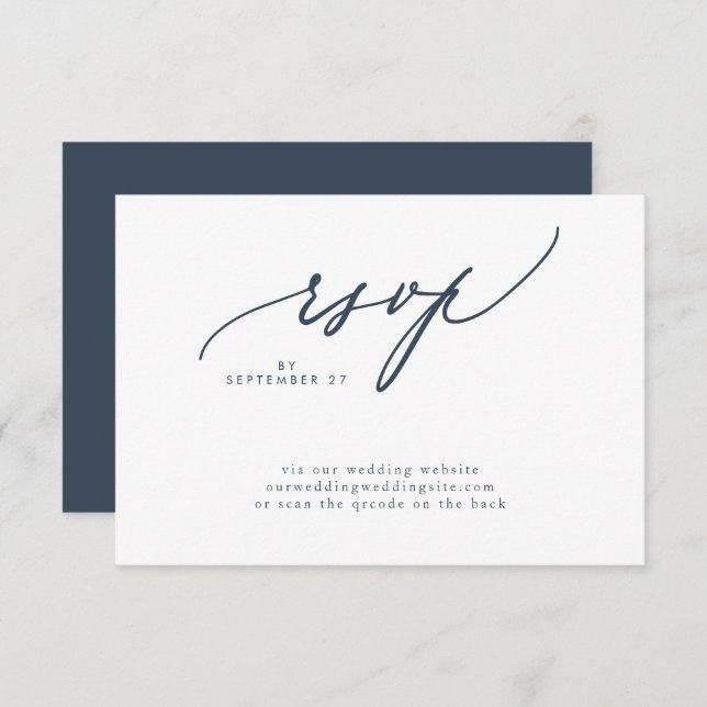 Moderner Navy Blue White Simple Wedding QR CODE RSVP Karte (Vorne/Hinten)