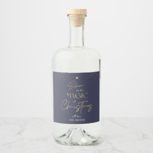 Moderner Navy Gold Glitzer Elegante Name Weihnacht Alkoholflaschenetikett