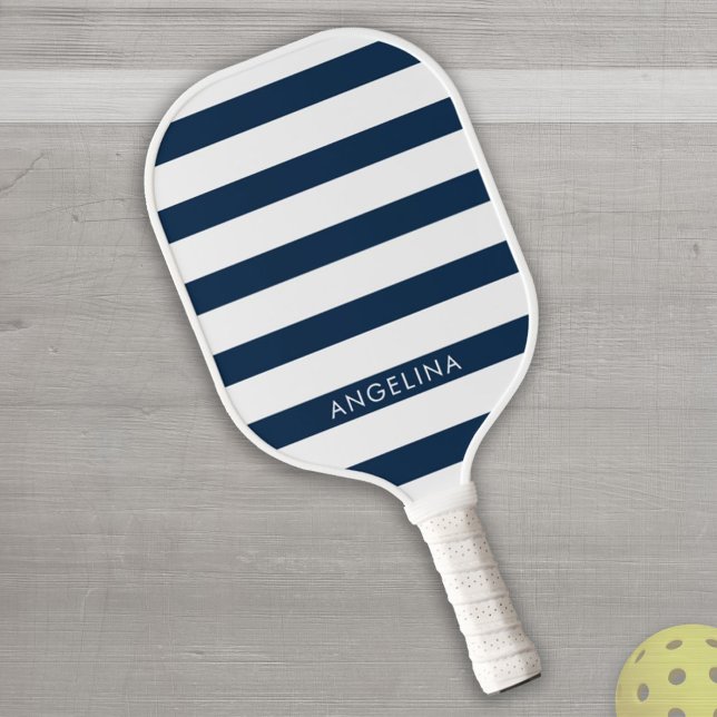 Moderner Navy- und White Strip Pattern Individuell Pickleball Schläger (Von Creator hochgeladen)