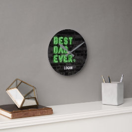 Moderner Neon Bester Vater je Personalisiert Runde Wanduhr
