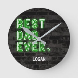 Moderner Neon Bester Vater je Personalisiert Runde Wanduhr