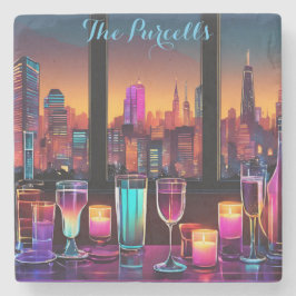 Moderner Neon City Bar Square Marbella Stone Unter Steinuntersetzer