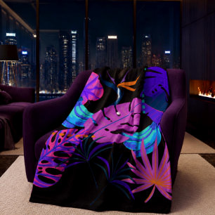 Moderner Neon Tropenwald Fleecedecke