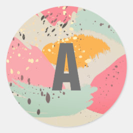 Moderner Neonrosa Pinselstrich Schlaganfälle Monog Runder Aufkleber