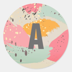 Moderner Neonrosa Pinselstrich Schlaganfälle Monog Runder Aufkleber