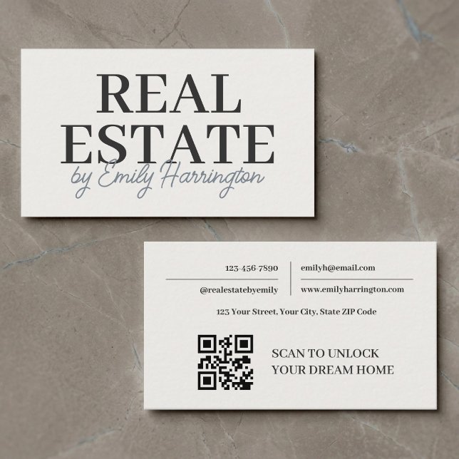 Moderner neutraler Immobilienmakler mit QR-Code Visitenkarte (Von Creator hochgeladen)