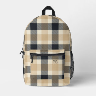 Moderner neutraler Karo Kariert Monogram Initial Bedruckter Rucksack