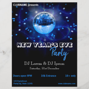 Moderner New Year's Eve Blue Disco Ball Party Flye Flyer