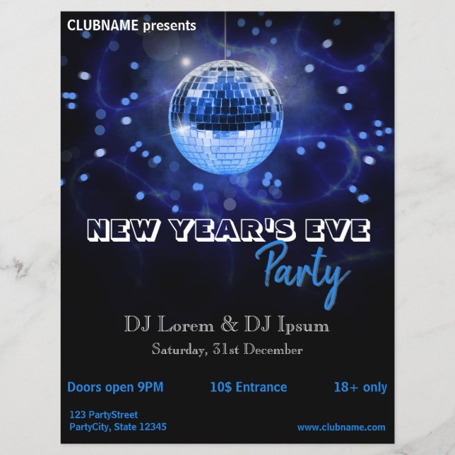 Moderner New Year's Eve Blue Disco Ball Party Flye Flyer (Vorne)