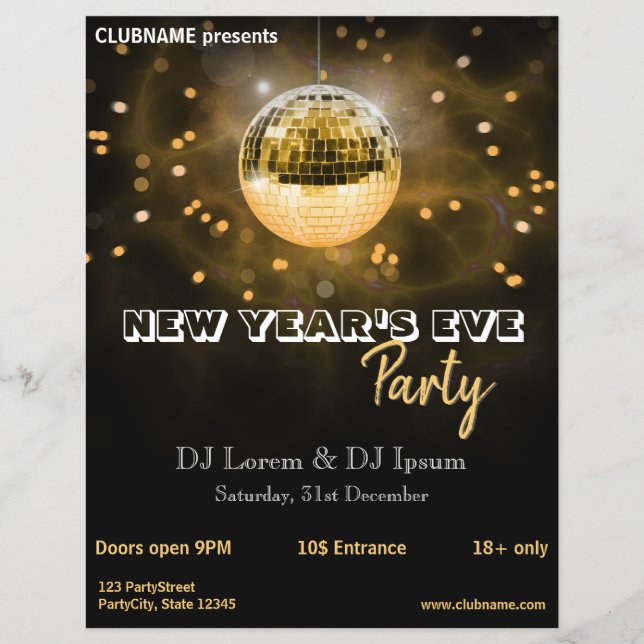 Moderner New Year's Eve Gold Disco Ball Party Flye Flyer (Vorne)