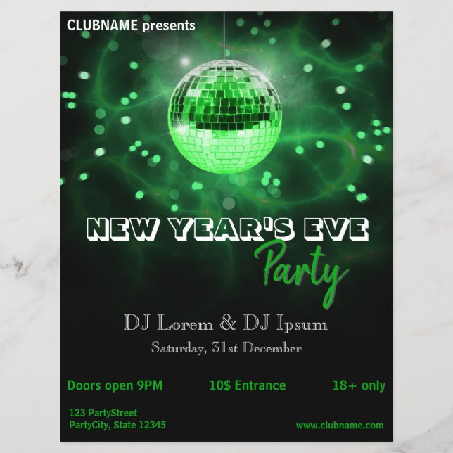 Moderner New Year's Eve Green Disco Ball Party Fly Flyer (Vorne)