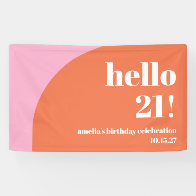 Moderner Niedlich rosa Orangenbogen 21. Geburtstag Banner (Horizontal)