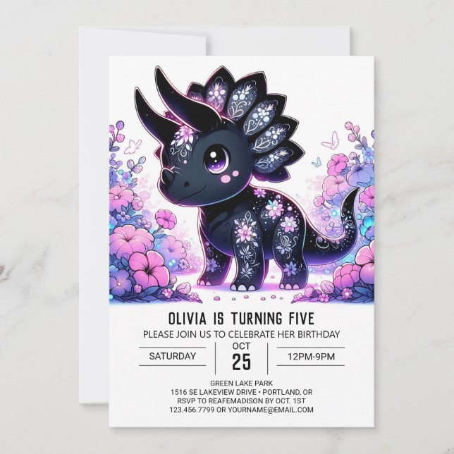 Moderner Niedlicher Dinosaurier Digitaler Geburtst Einladung (Vorderseite)