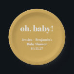 Moderner Niedlicher Dusty Yellow Baby Dusche Indiv Pappteller<br><div class="desc">Moderne Niedliche,  gelbe Duschkabine Individuelle Name Papierfächer Teller</div>