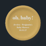 Moderner Niedlicher Dusty Yellow Baby Dusche Indiv Pappteller<br><div class="desc">Moderne Niedliche,  gelbe Duschkabine Individuelle Name Papierfächer Teller</div>