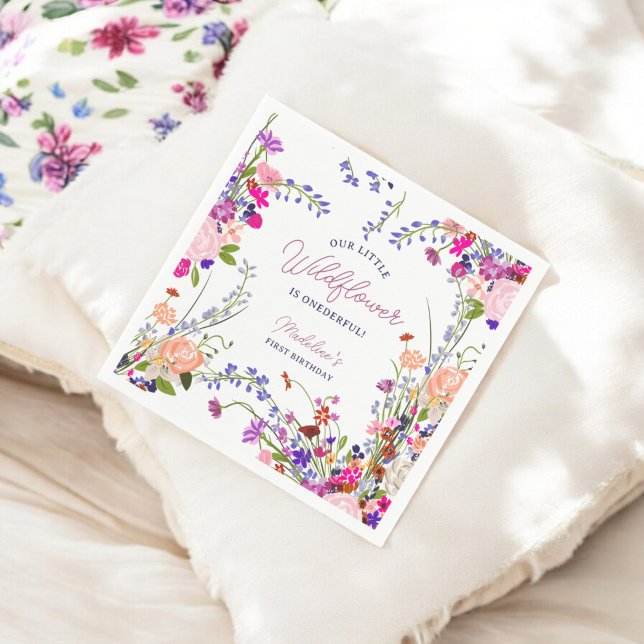 Moderner Niedlicher Frühling Boho Wildblume 1. Geb Serviette (Modern Cute Spring Boho Wildflower 1st Birthday Napkins)