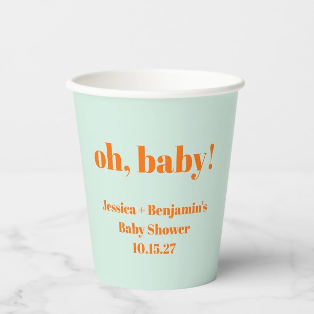 Moderner Niedlicher Mint Orange Baby Dusche Indivi Pappbecher (Vorderseite)