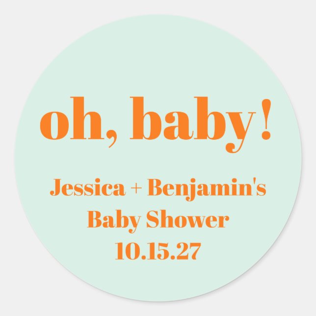 Moderner Niedlicher Mint Orange Baby Dusche Indivi Runder Aufkleber (Vorderseite)