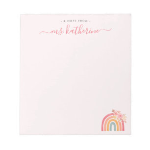 Moderner Niedlicher rosa Boho Regenbogen mit Blume Notizblock