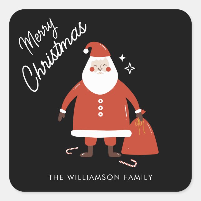 Moderner Niedlicher Santa Claus Platz Quadratischer Aufkleber (Vorderseite)