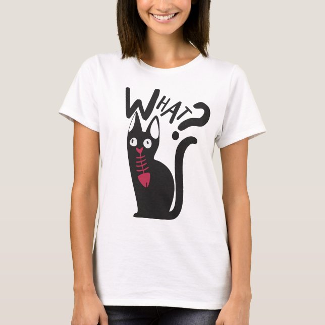 Moderner Niedlicher Schwarz-weißer Red Cat Mama Jo T-Shirt (Vorderseite)