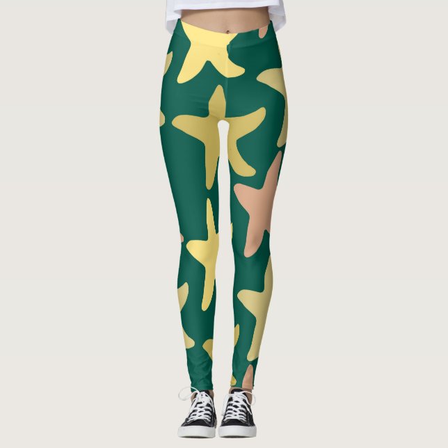 Moderner niedlicher Sternfisch Übung Grüne Leggings (Vorderseite)