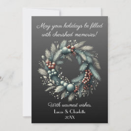 Moderner nordischer Kranz gegen grauen Hintergrund Feiertagskarte