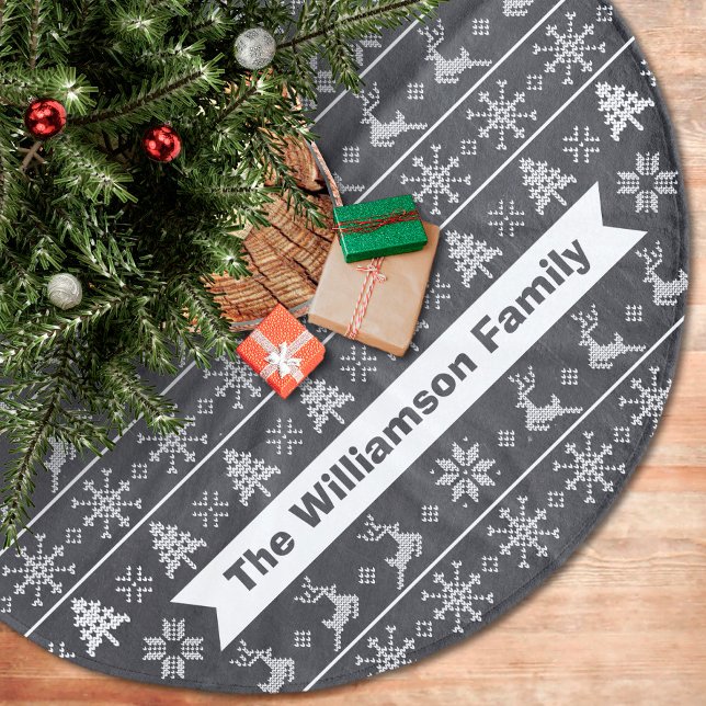 Moderner nordischer Strick Ugly Sweater Chalkboard Fleece Weihnachtsbaumdecke (Von Creator hochgeladen)