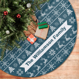 Moderner nordischer Strick Ugly Sweater Navy Weiße Fleece Weihnachtsbaumdecke