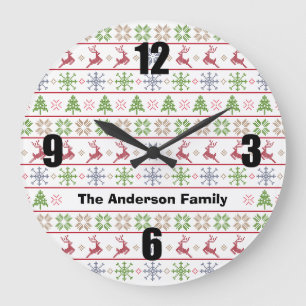 Moderner nordischer Strick Ugly Sweater Red Green  Große Wanduhr
