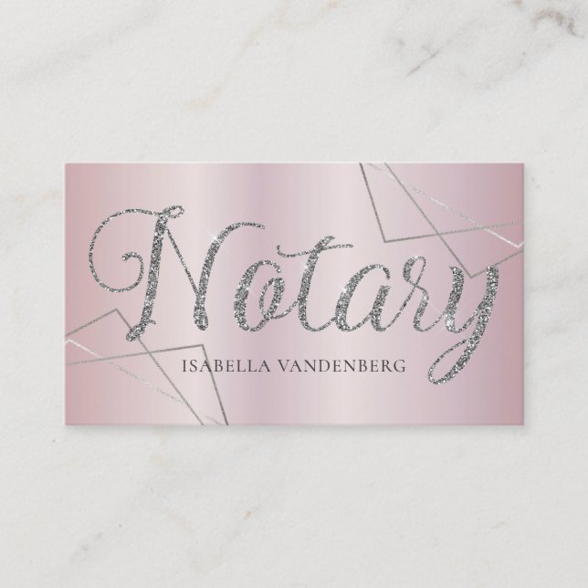 Moderner Notar Public Blush Lilac Glitzer Geometri Visitenkarte (Vorderseite)