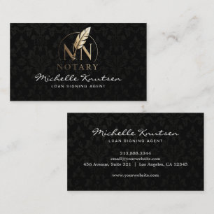Moderner Notar-SignaturEUR Agent Black Gold Damask Visitenkarte