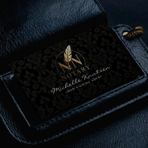 Moderner Notar-SignaturEUR Agent Black Gold Damask Visitenkarte