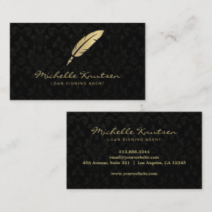 Moderner Notar-SignaturEUR Agent Black Gold Damask Visitenkarte
