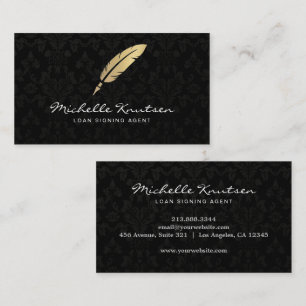 Moderner Notar-SignaturEUR Agent Black Gold Damask Visitenkarte
