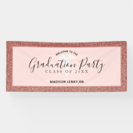 Moderner Nurse Abschluss Rose Gold Glitzer Name Banner