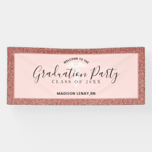 Moderner Nurse Abschluss Rose Gold Glitzer Name Banner