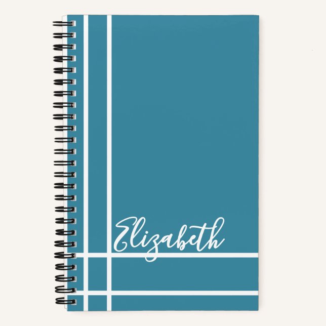 Moderner Ocean Blue Individuelle Name Minimalistis Notizbuch (Vorderseite)