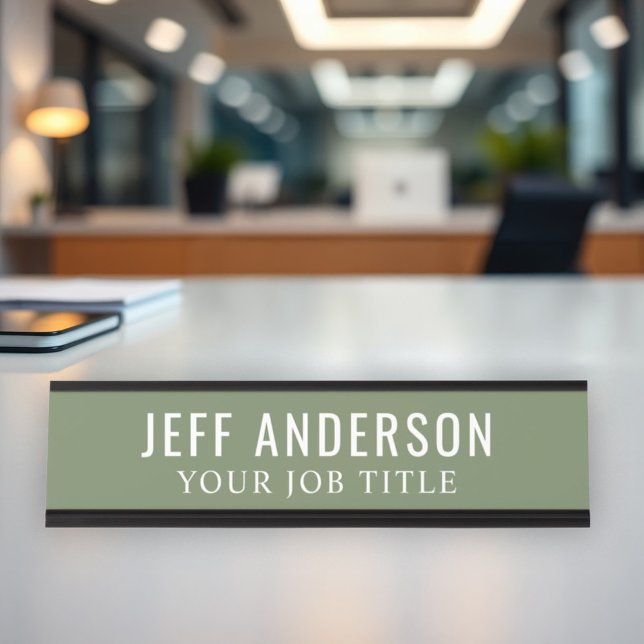 Moderner Olive Green Office Mitarbeiter Schreibtischnamensplakette (Von Creator hochgeladen)