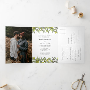 Moderner Olivenzweig Alles in einer Hochzeit Dreifach Gefaltete Einladung