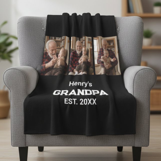 Moderner Opa Est. Name Jahr 3 Foto  Fleecedecke (Von Creator hochgeladen)