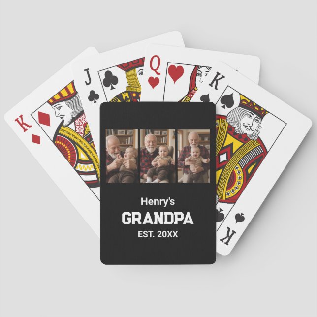 Moderner Opa Est. Name Jahr 3 Foto  Spielkarten (Rückseite)