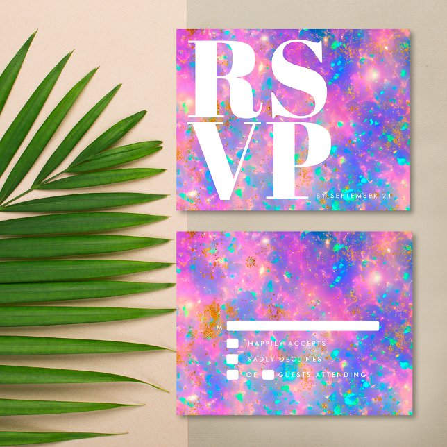 Moderner Opal Stone Bold Minimalistisch Simple Wed RSVP Karte (Front / Back)