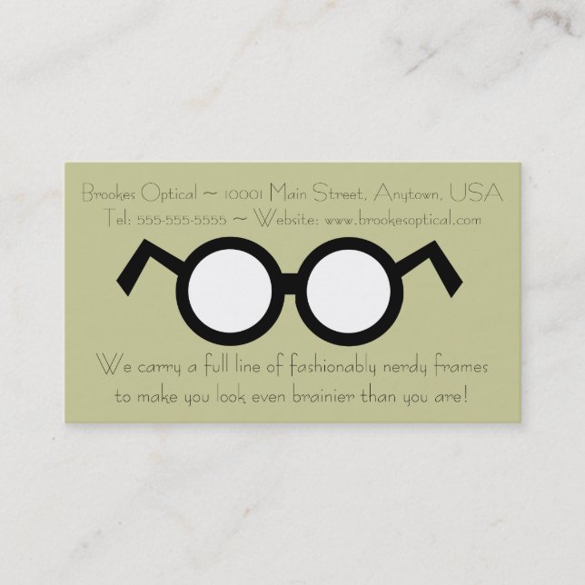 Moderner Optometriker Nerdy Round Black Glasses Visitenkarte (Vorderseite)