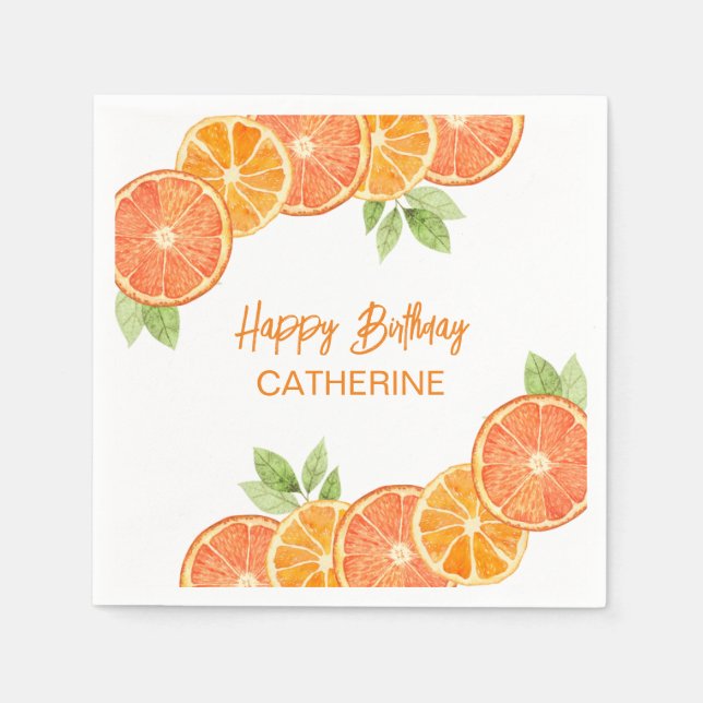 Moderner Orange Citrus Slice Sommer Geburtstag Serviette (Vorderseite)